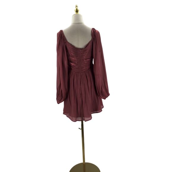 LULU'S SZ L Playful Delight Rusty Rose Bow-Front Long Sleeve Mini Dress B68 - Picture 3 of 7